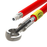 Cutaway of an HEL braided brake hose: PTFE inner tube, stainless steel braid, PVC cover and swaged fitting